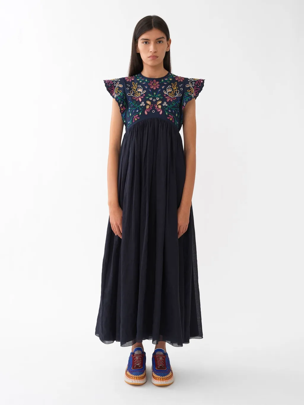 Embroidered Lotus Leaf Edge Dress