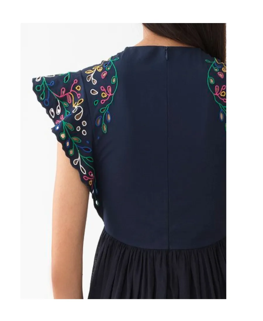 Embroidered Lotus Leaf Edge Dress
