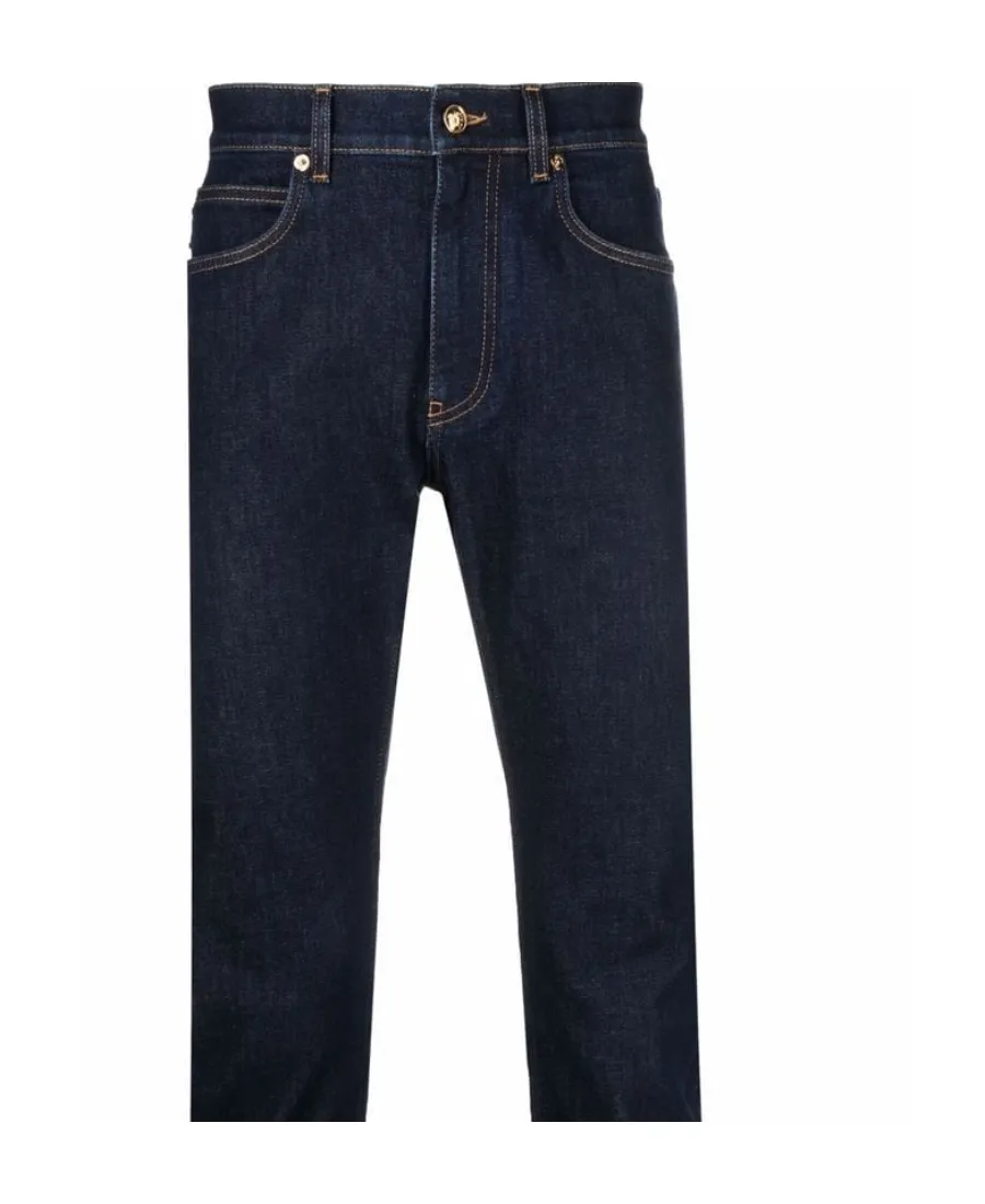 Versace Logo Patch Mid Rise Jeans