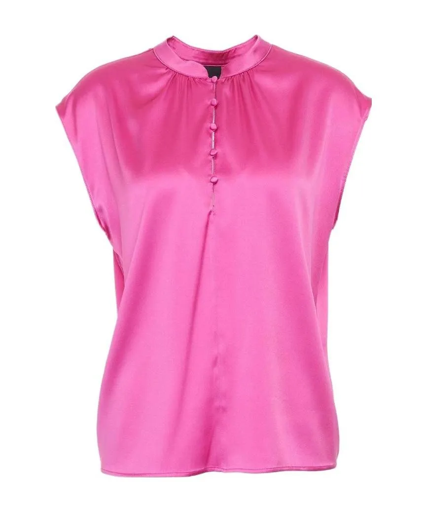 Pinko Satin Button-Up Sleeveless Blouse