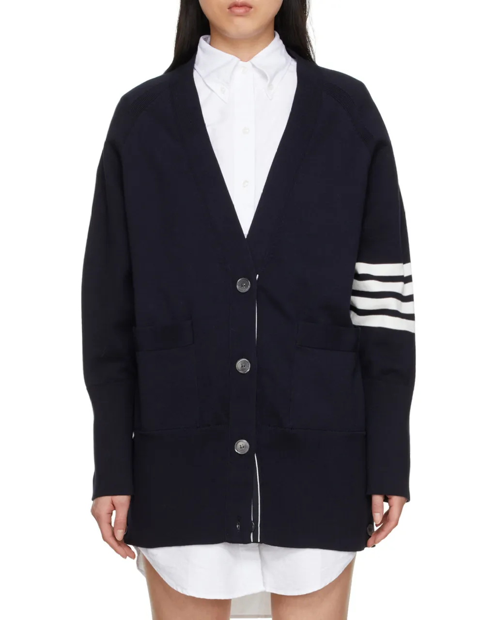 Thom Browne 4-Bar Long Sleeved Knit Cardigan