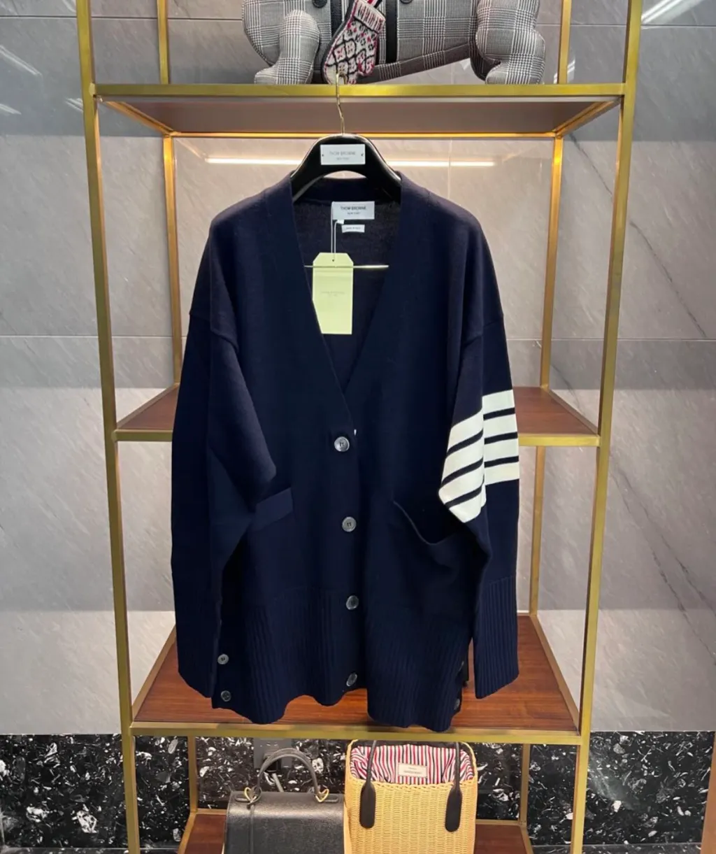 Thom Browne 4-Bar Long Sleeved Knit Cardigan