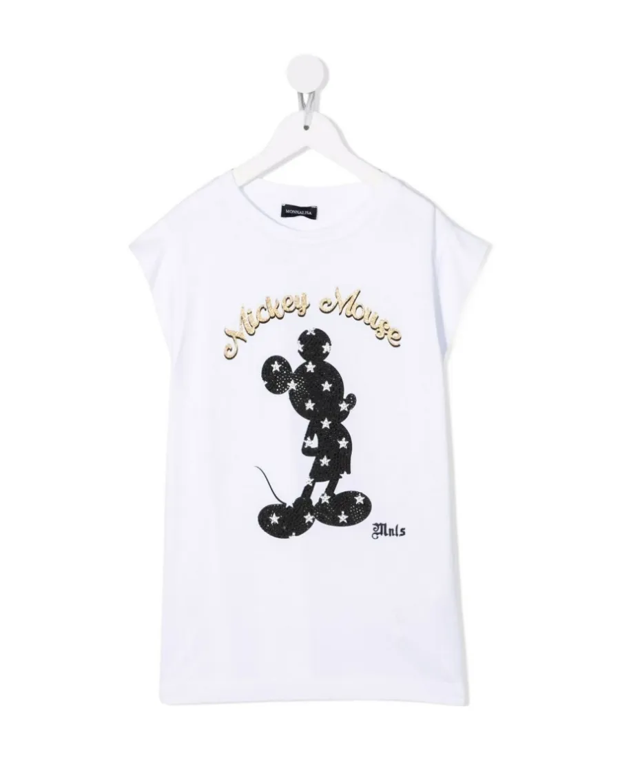 Monnalisa Mickey-Printed Crewneck T-Shirt