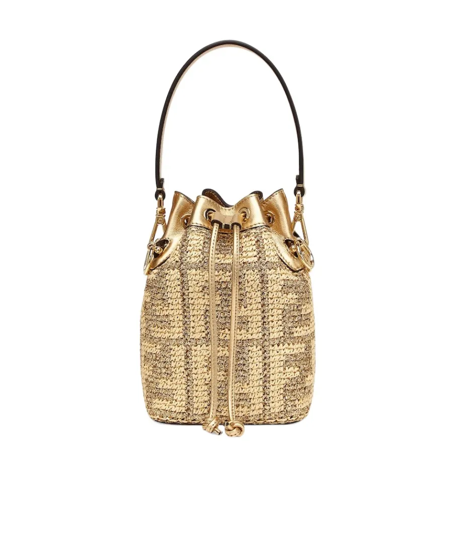 Beige And Gold Raffia Mini Bag