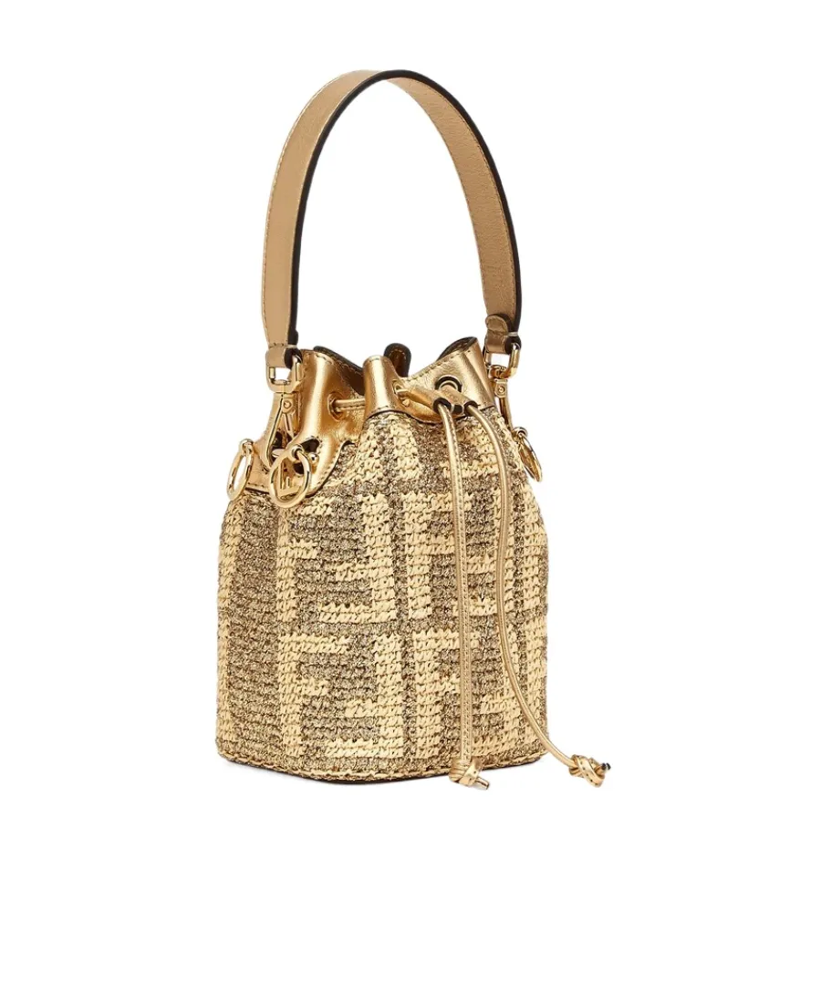 Beige And Gold Raffia Mini Bag