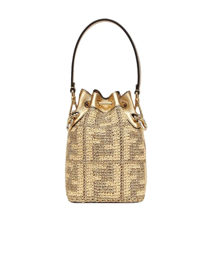 Beige And Gold Raffia Mini Bag