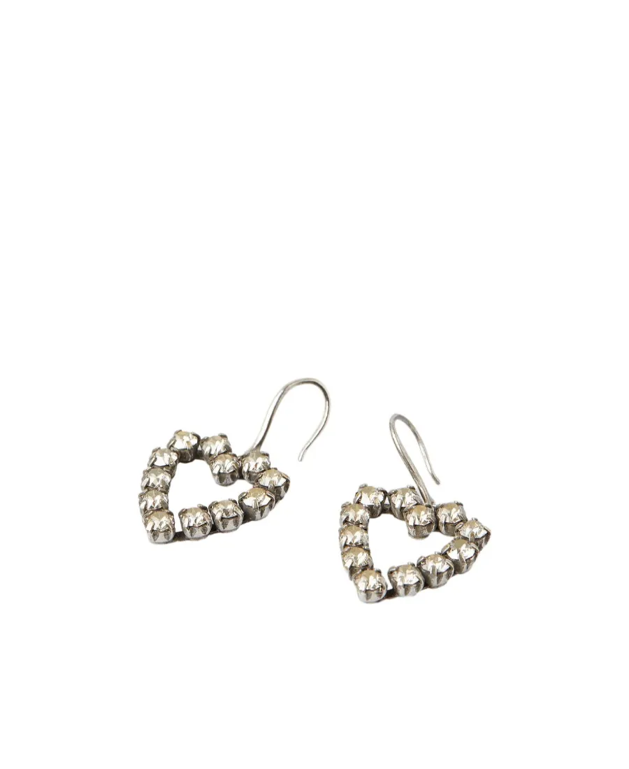 Rhinestone Open Heart Earrings In Metal