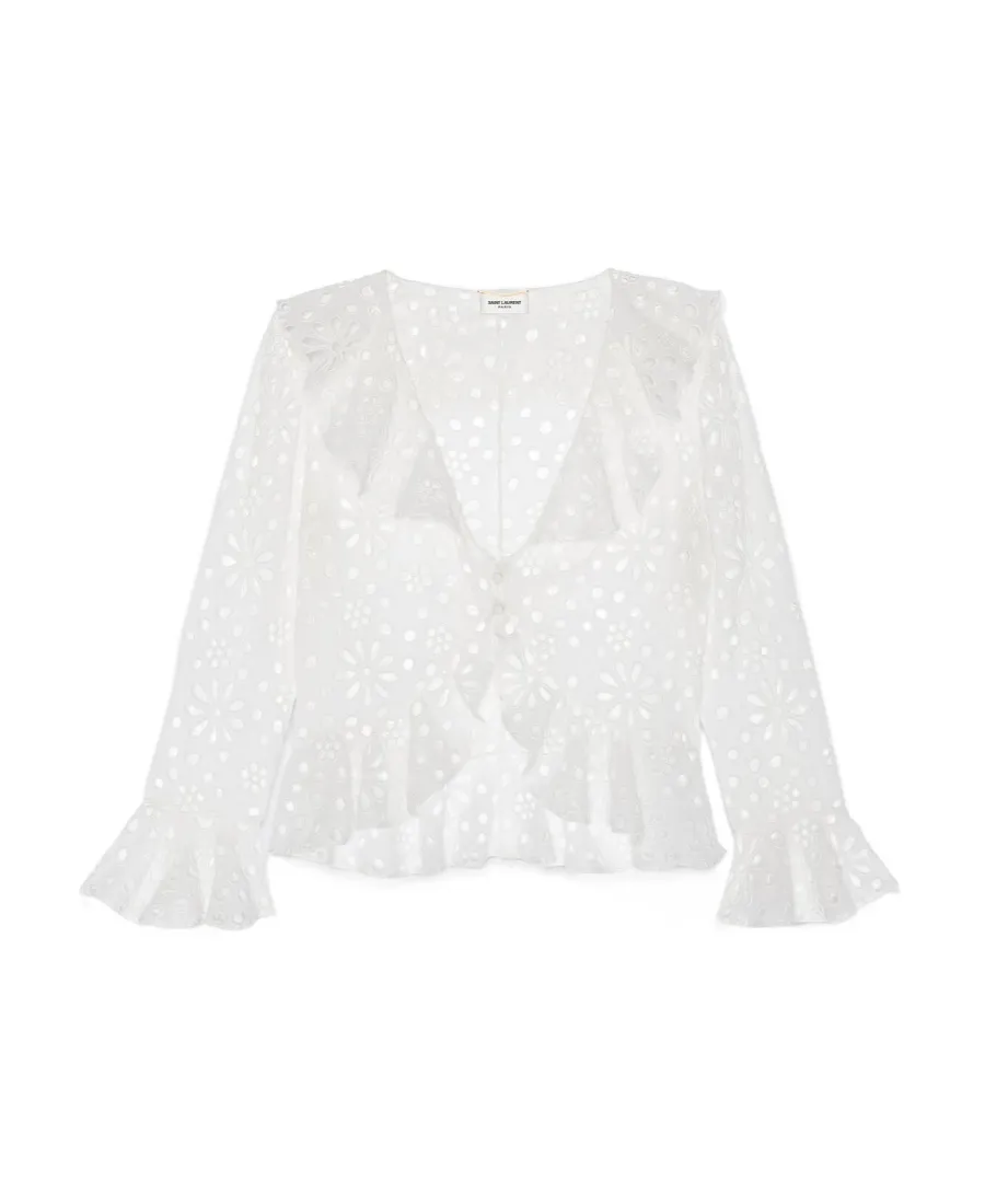 Saint Laurent Cut-Out Long-Sleeved Blouse