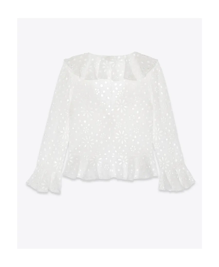 Saint Laurent Cut-Out Long-Sleeved Blouse