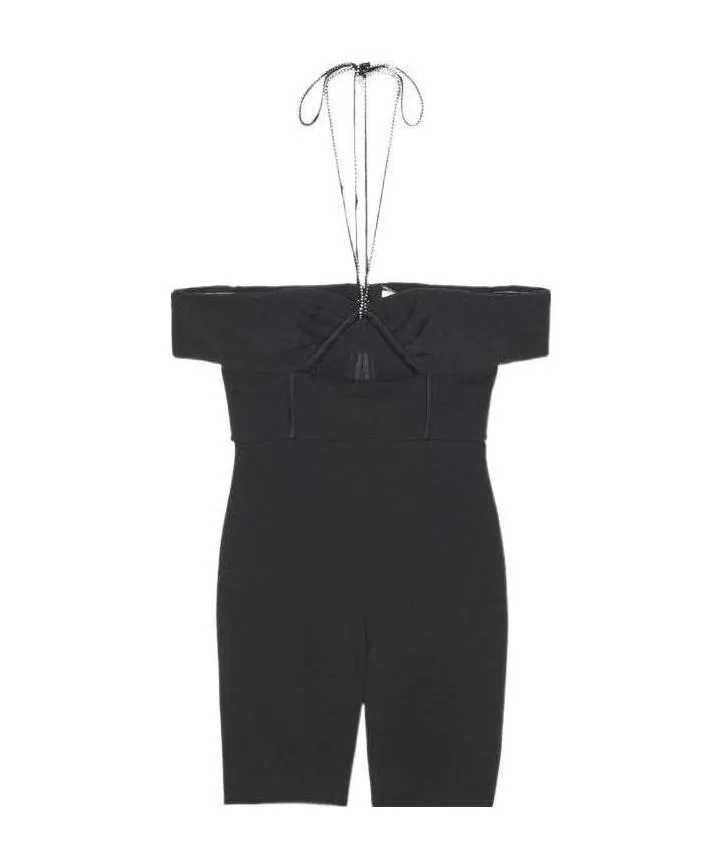 Saint Laurent Halterneck Cut-Out Off-Shoulder Playsuit