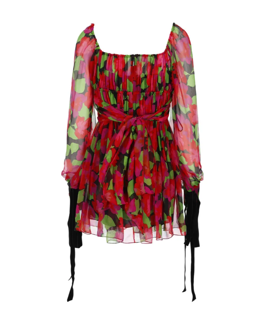 Saint Laurent Floral Printed Long-Sleeved Dress