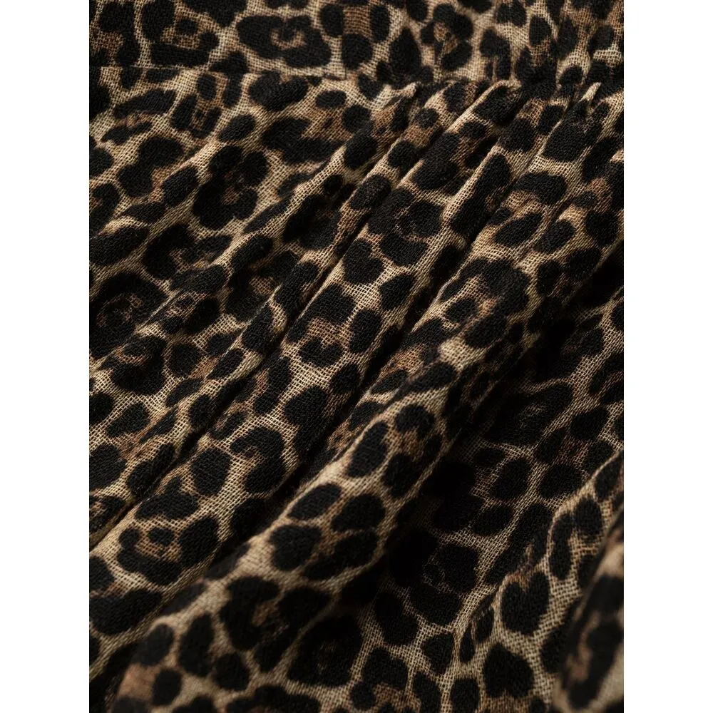 Saint Laurent Leopard Printed Long-Sleeved Dress