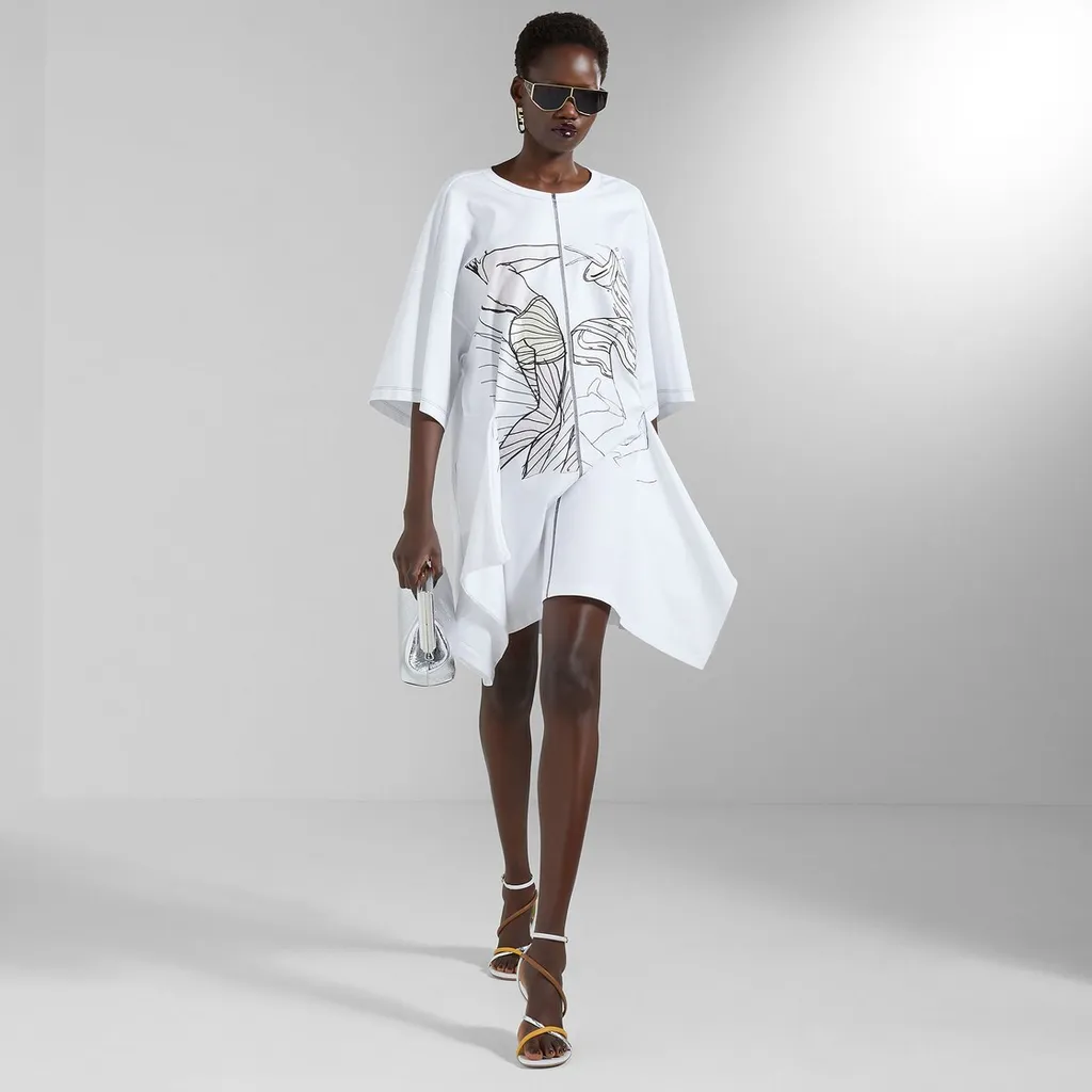 Embroidered Draped Mini Dress