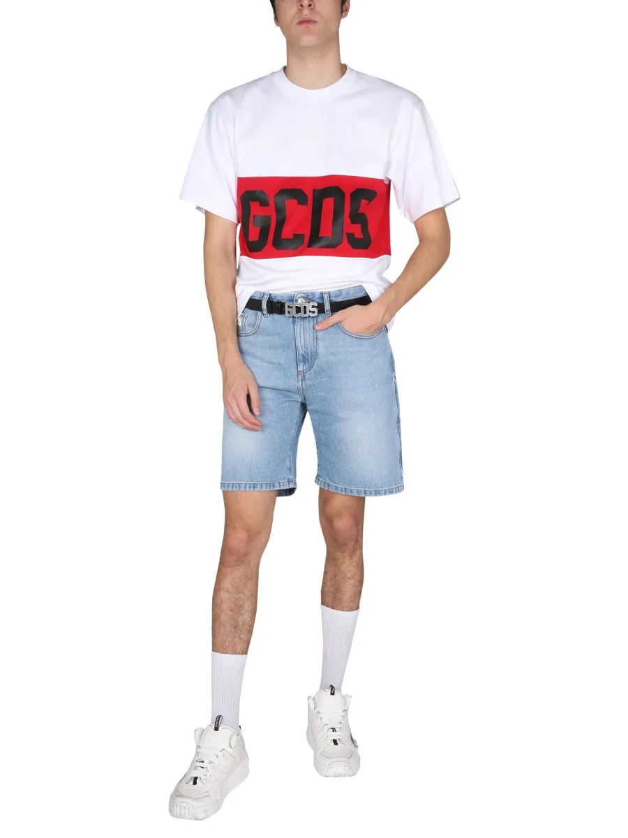 Gcds Logo Patch Denim Shorts