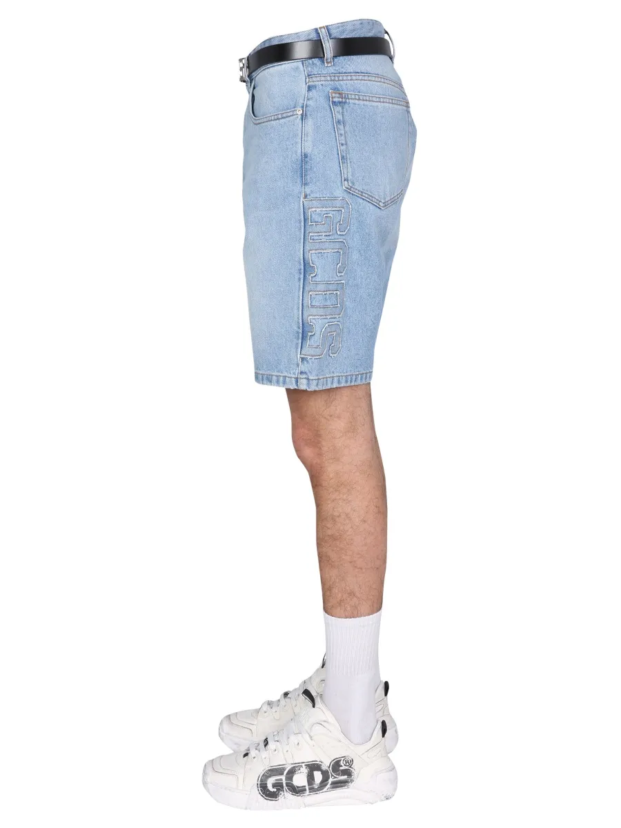 Gcds Logo Patch Denim Shorts