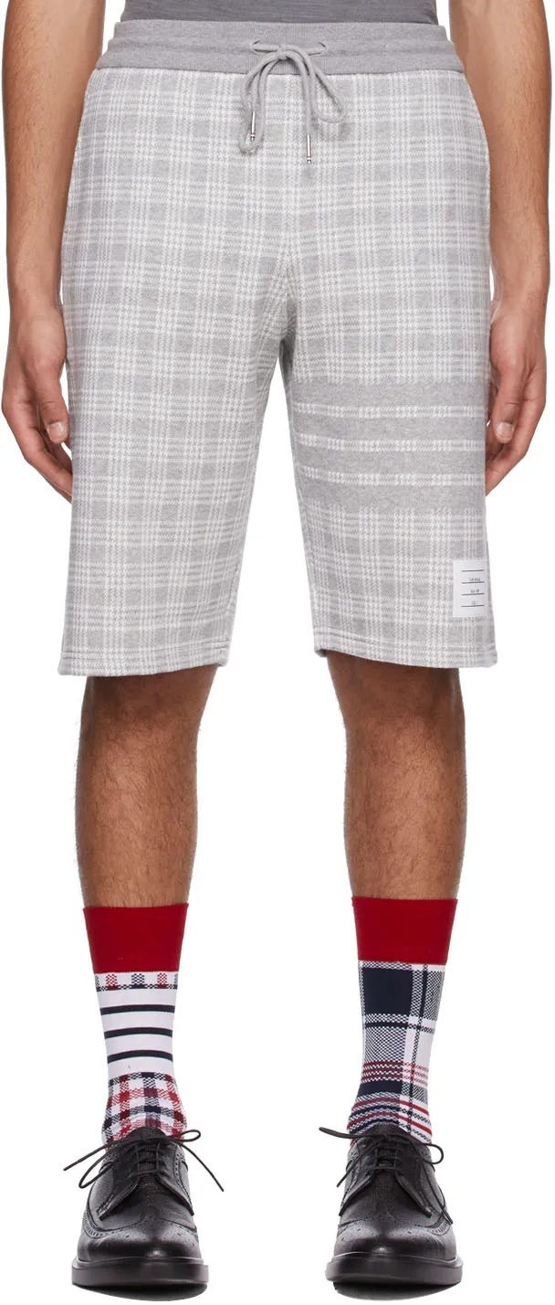 Thom Browne 4-Bar Striped Checked Shorts