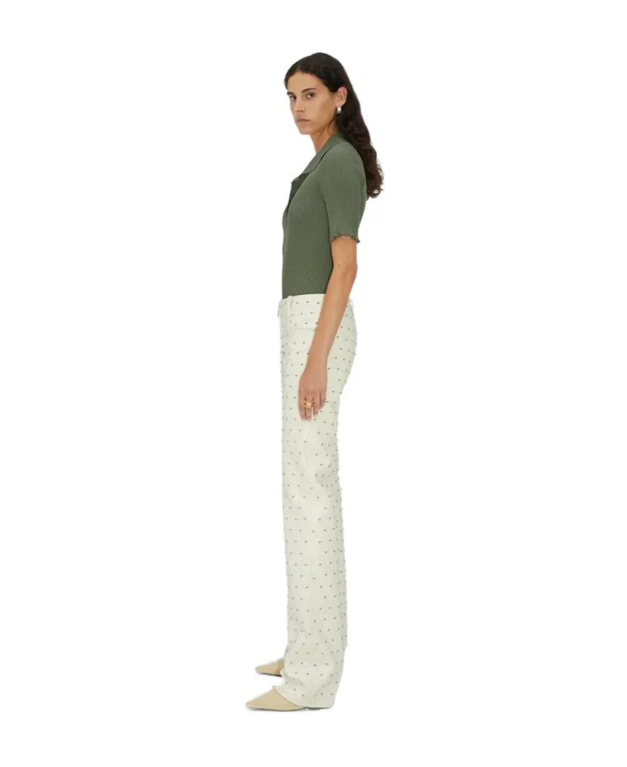 Ribbed-Knit Polo Top