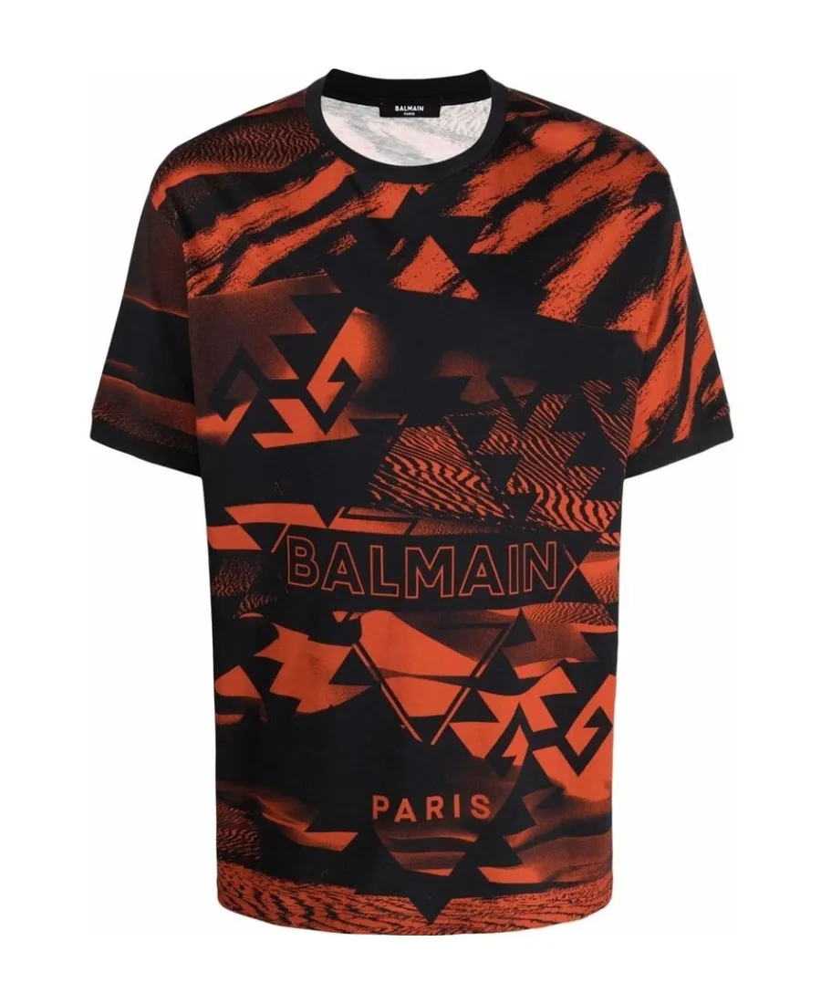 All Over Printed T-Shirt With Balmain Logo