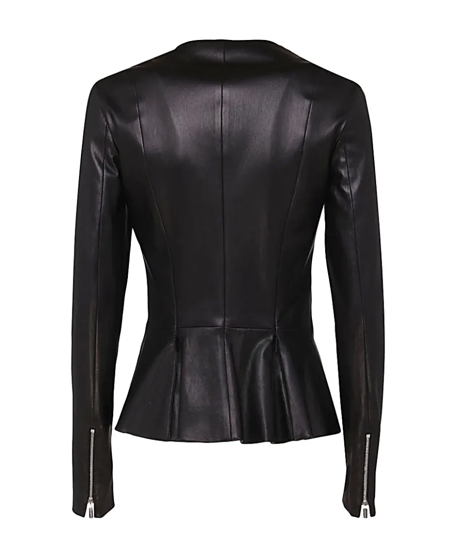 Leather Zipped Peplum Jacket
