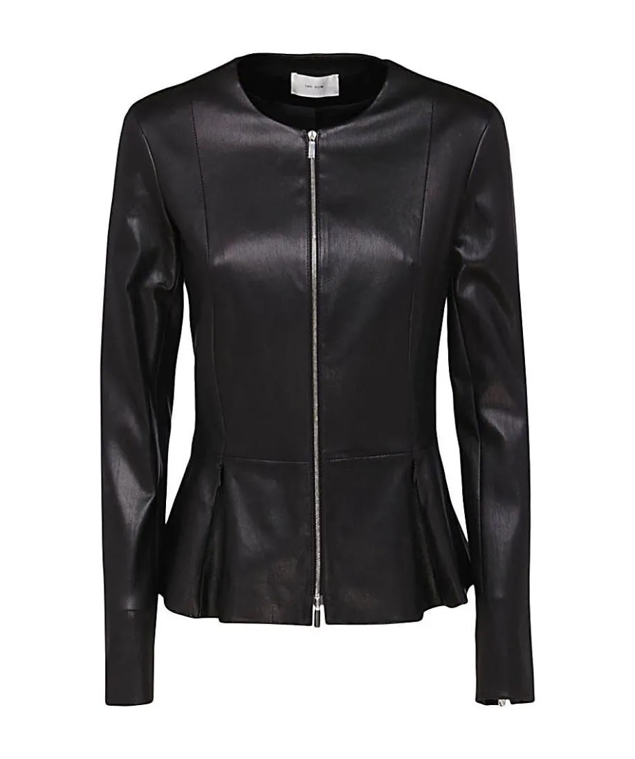 Leather Zipped Peplum Jacket