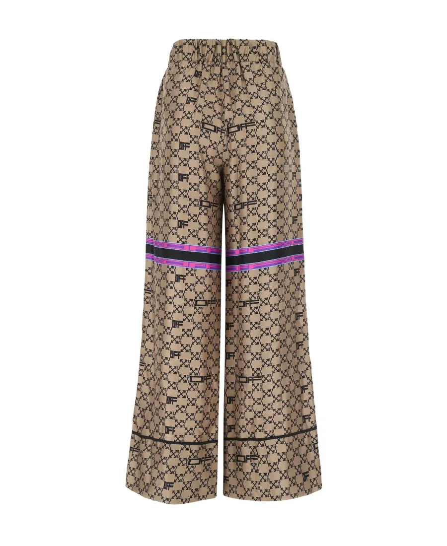 Monogram-Print Wide-Leg Silk Trousers
