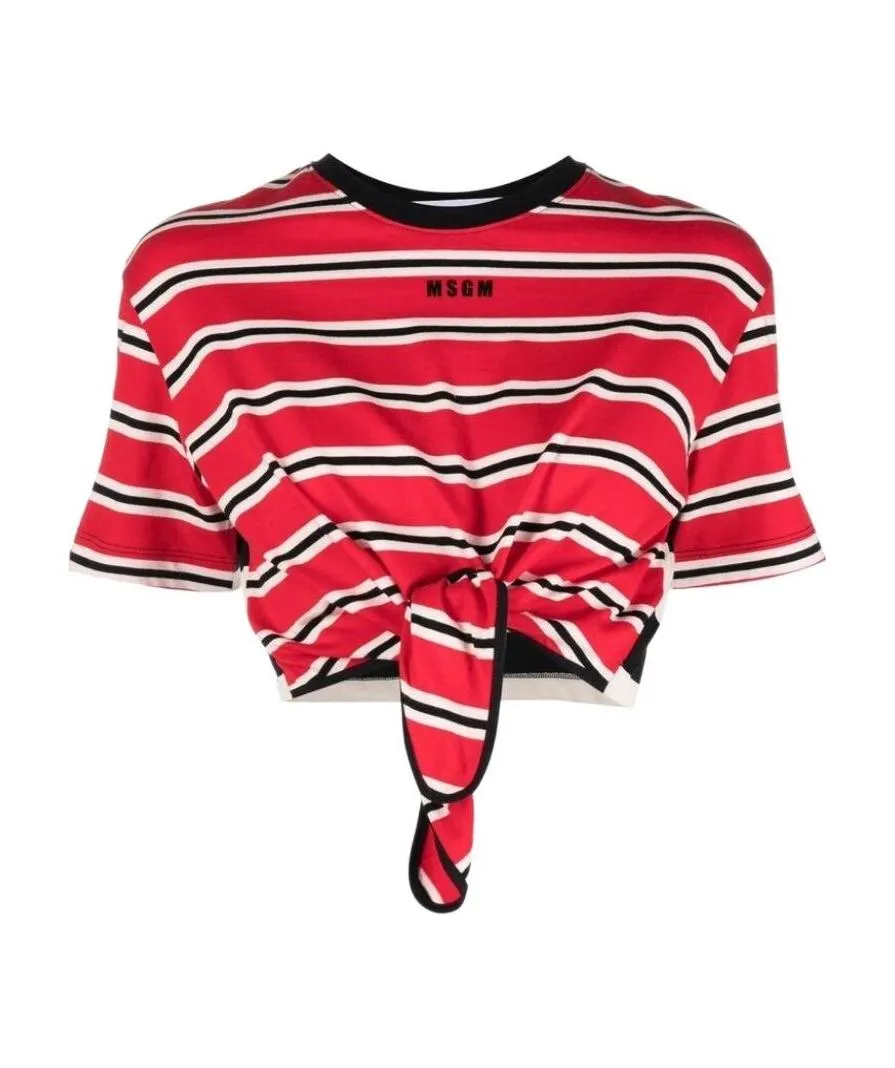 Msgm Tie-Waist Cropped T-Shirt