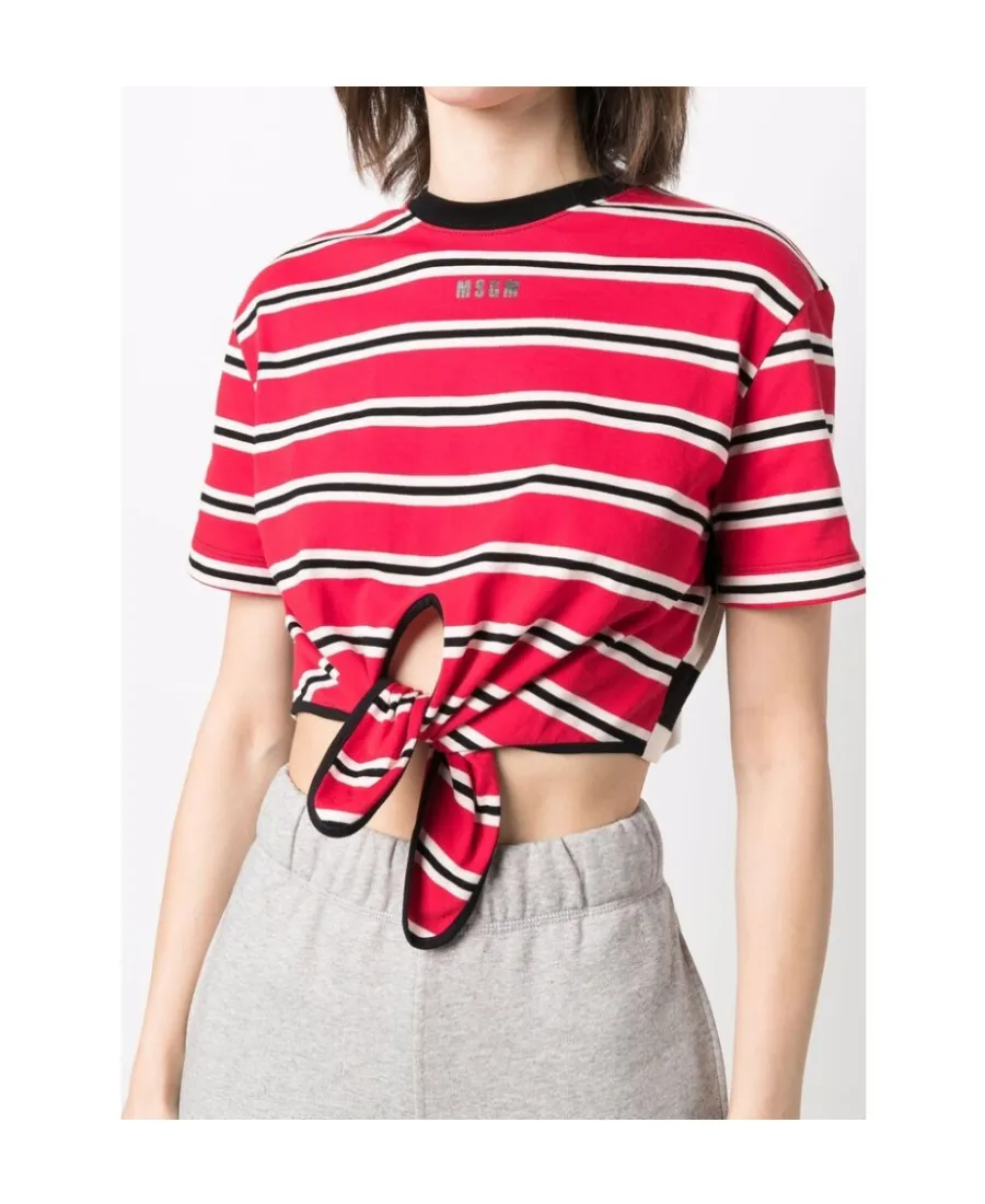 Msgm Tie-Waist Cropped T-Shirt