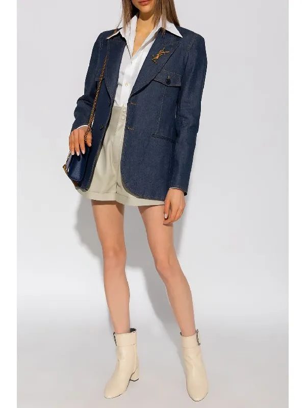 Saint Laurent Button Detailed High Waist Shorts