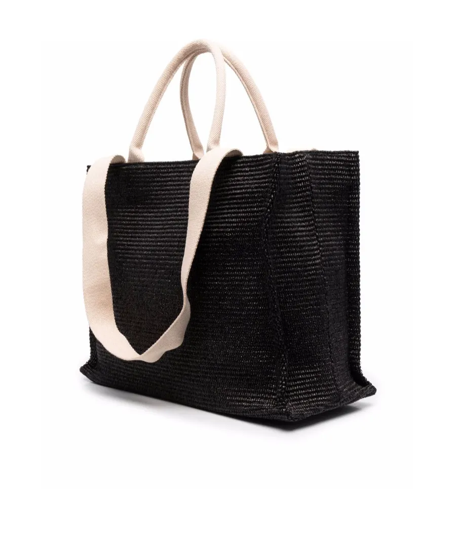 Marni Logo Embroidered Raffia Top Handle Tote Bag