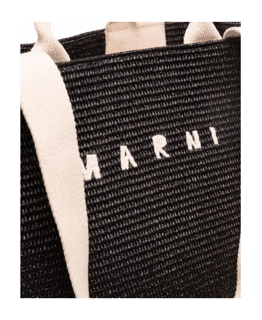 Marni Logo Embroidered Raffia Top Handle Tote Bag