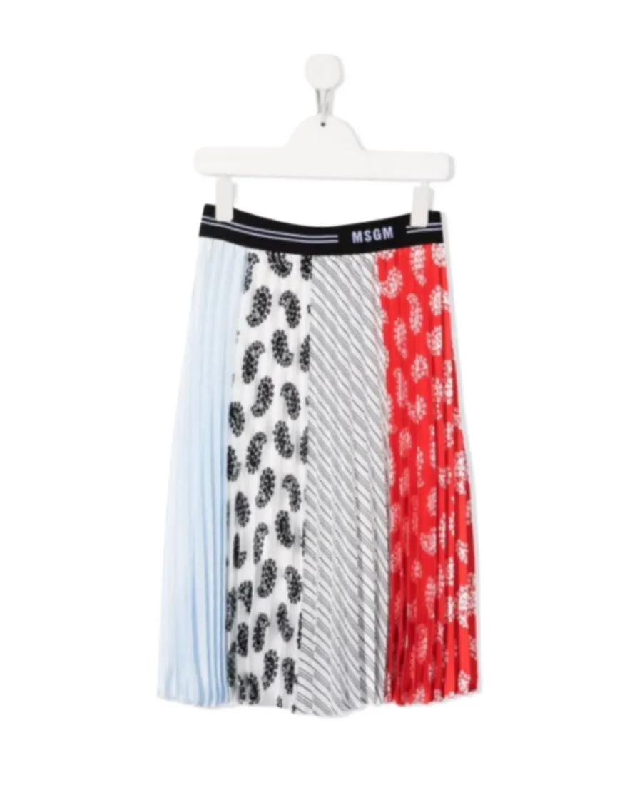 Teen Patchwork Pleated Midi Skirt