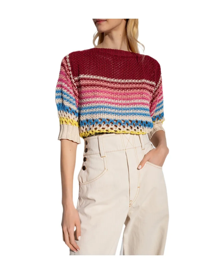 Redvalentino Striped Boat Neck Open-Knit Top