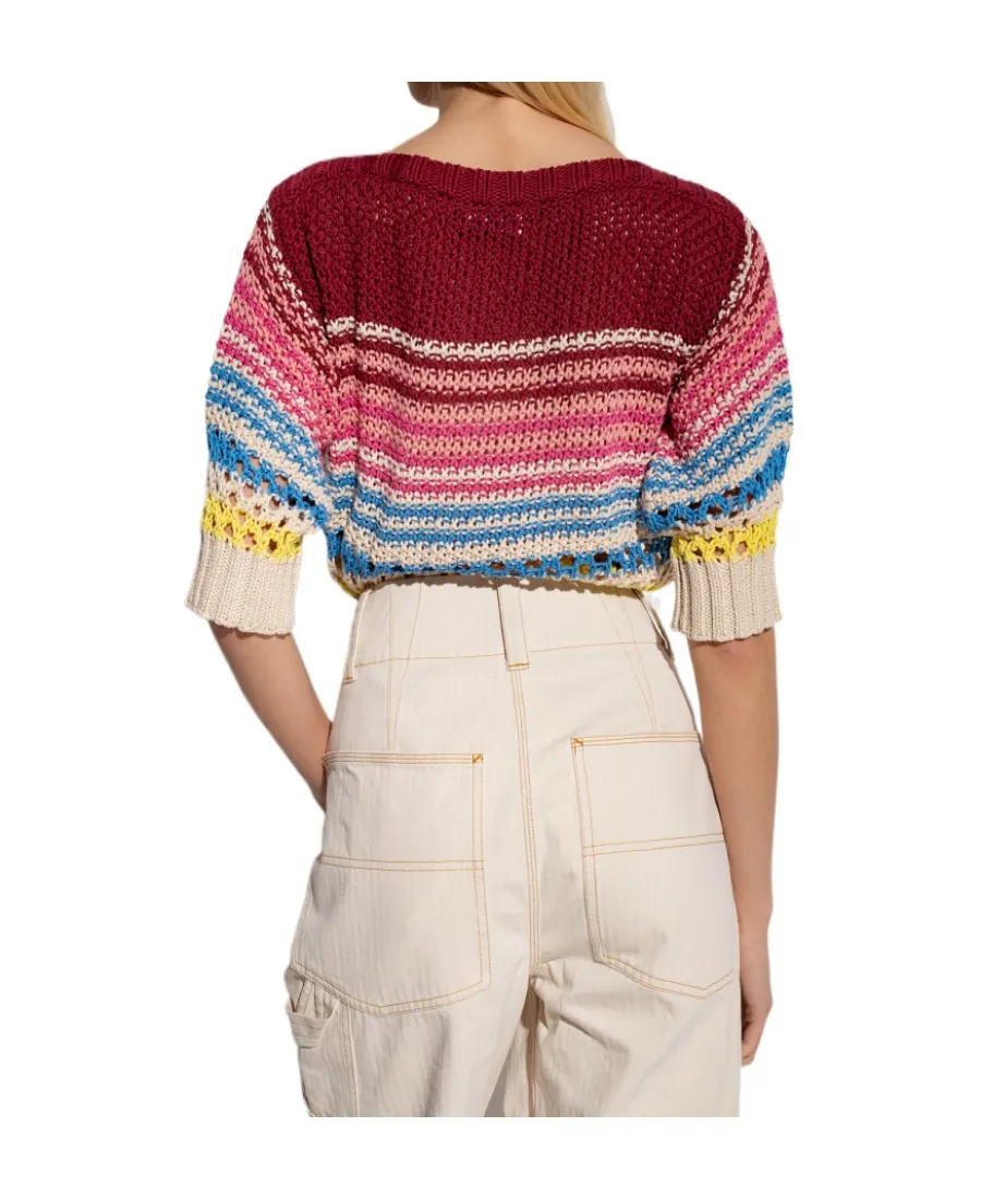 Redvalentino Striped Boat Neck Open-Knit Top