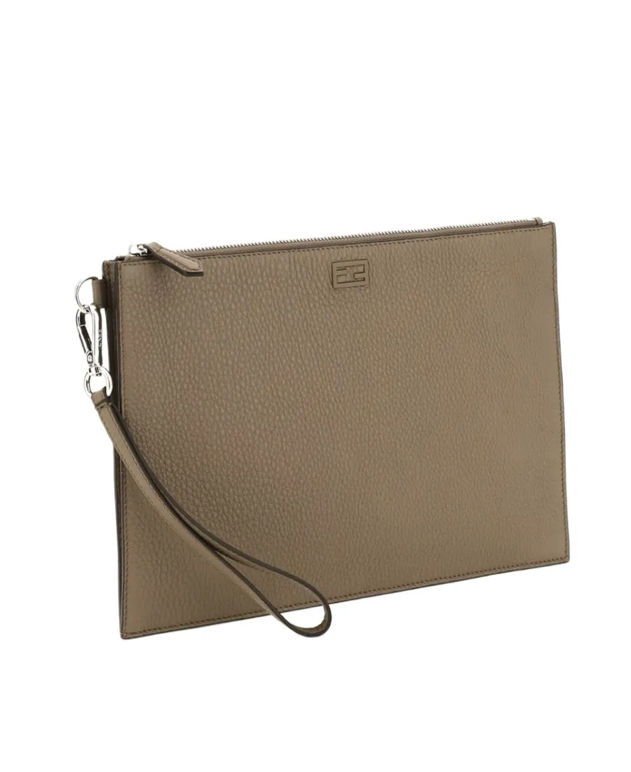 Ff-Plaque Leather Clutch Bag