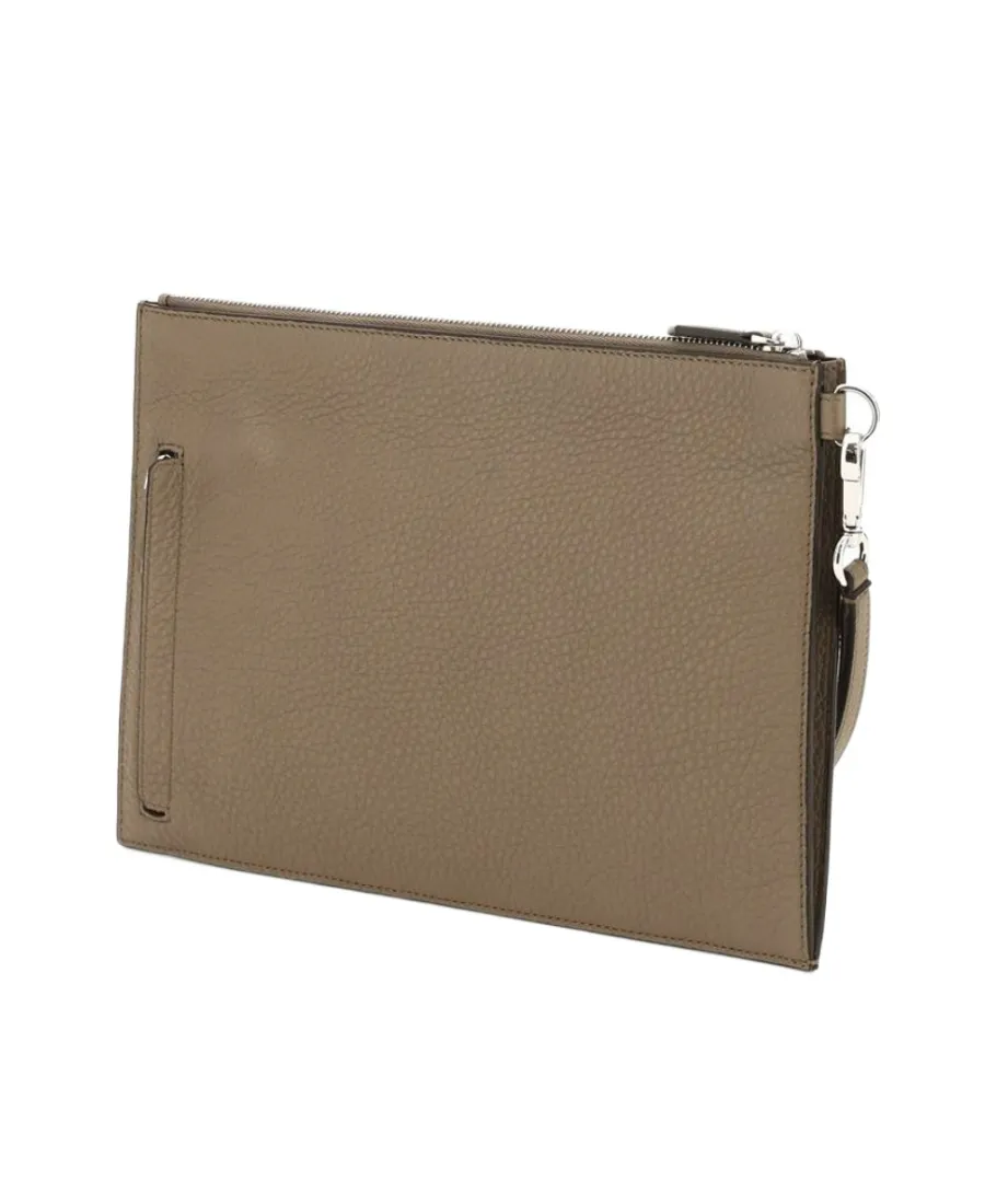 Ff-Plaque Leather Clutch Bag