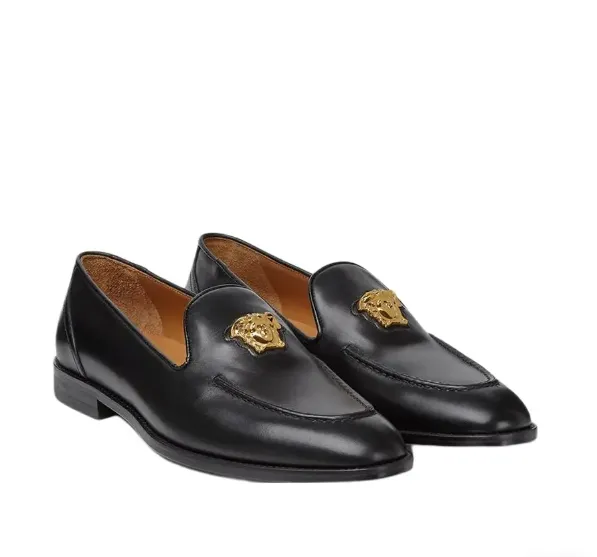 Versace Medusa Plaque Round Toe Loafers