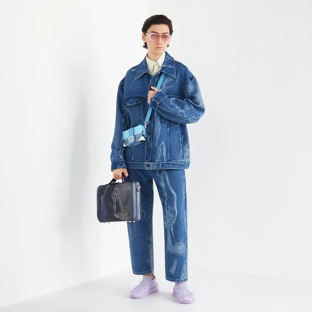 Fendi Contrasted Logo Motif Denim Trousers