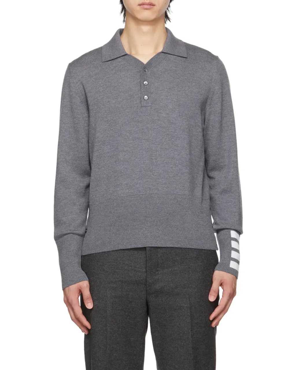 4-Bar Long-Sleeved Knitted Polo Shirt
