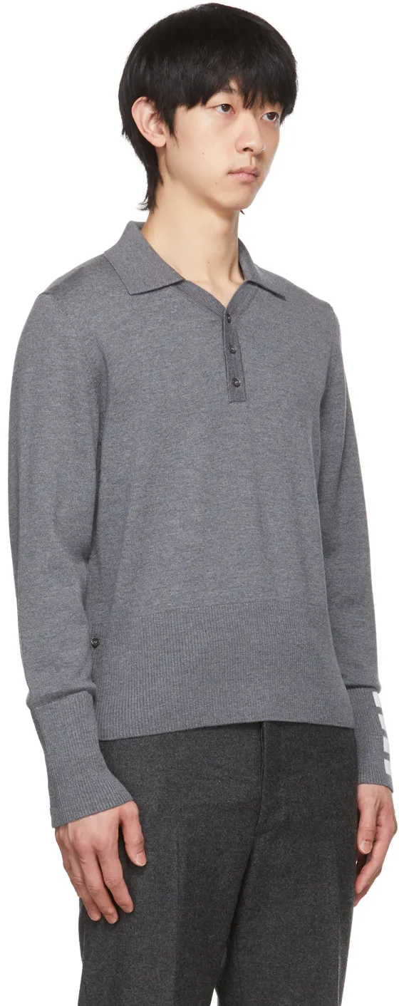 4-Bar Long-Sleeved Knitted Polo Shirt