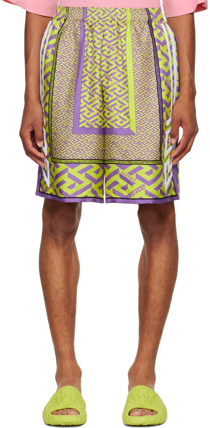 Versace Greca Pattern Logo Printed Shorts
