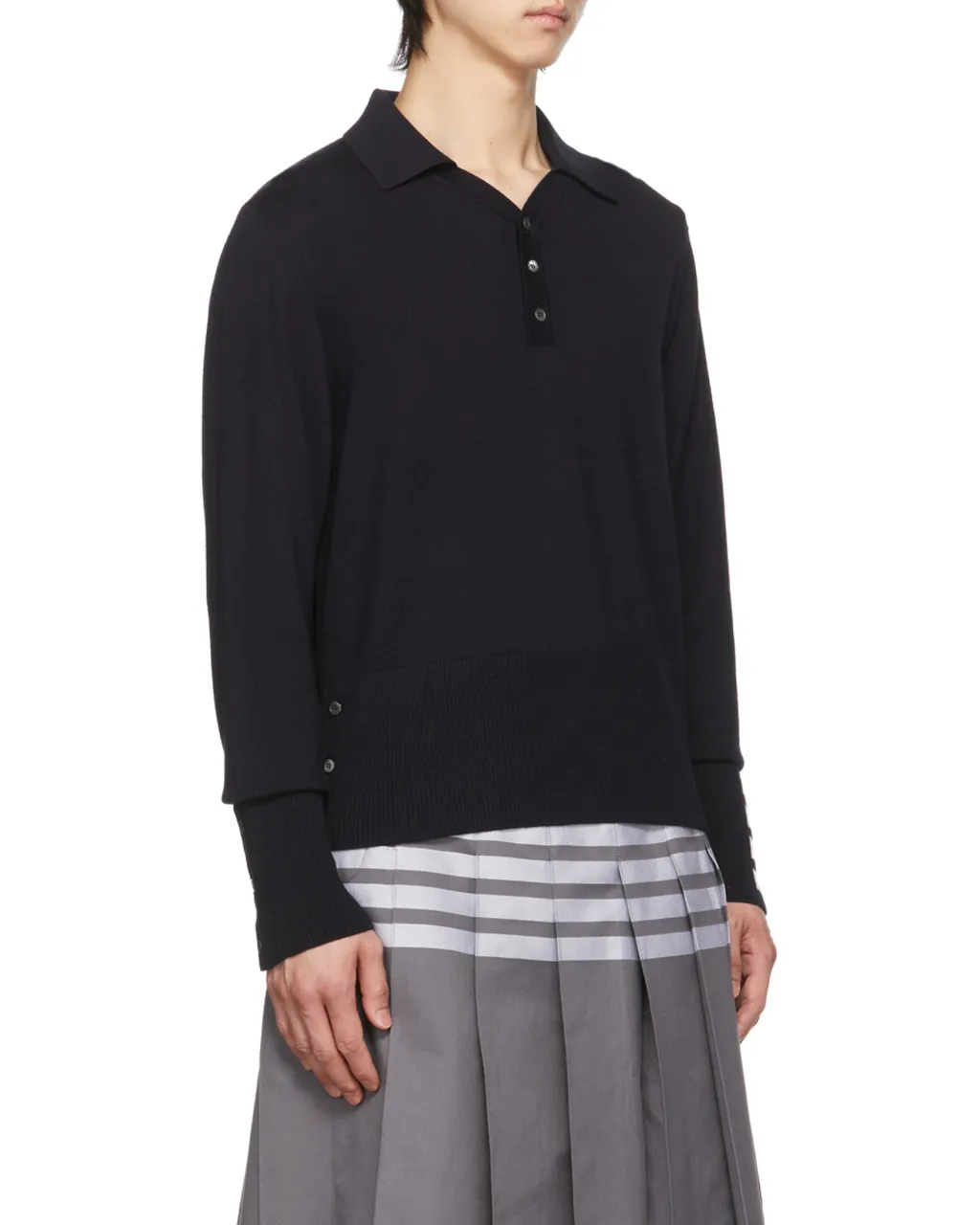 Long Sleeve Polo W/ 4Bar Cuff In Fine Merino Wool