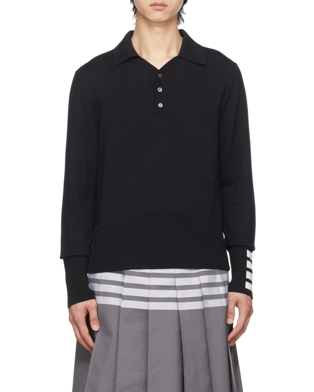 Long Sleeve Polo W/ 4Bar Cuff In Fine Merino Wool