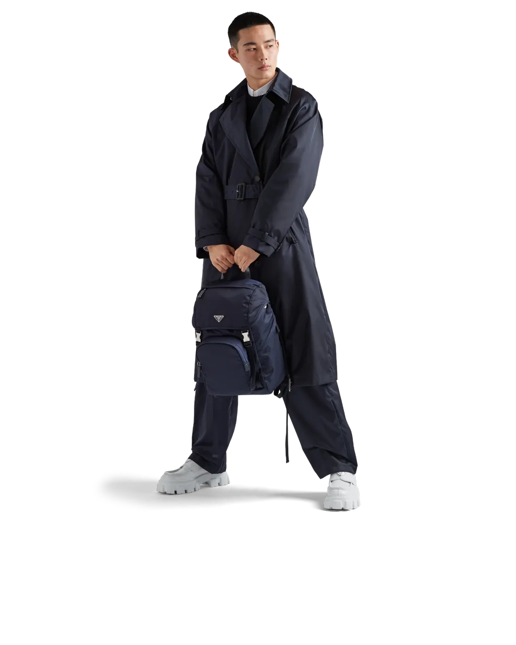 Prada Logo Plaque Buckled Backpack