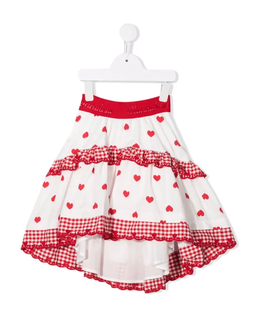 Monnalisa Heart-Printed Ruffled Skirt
