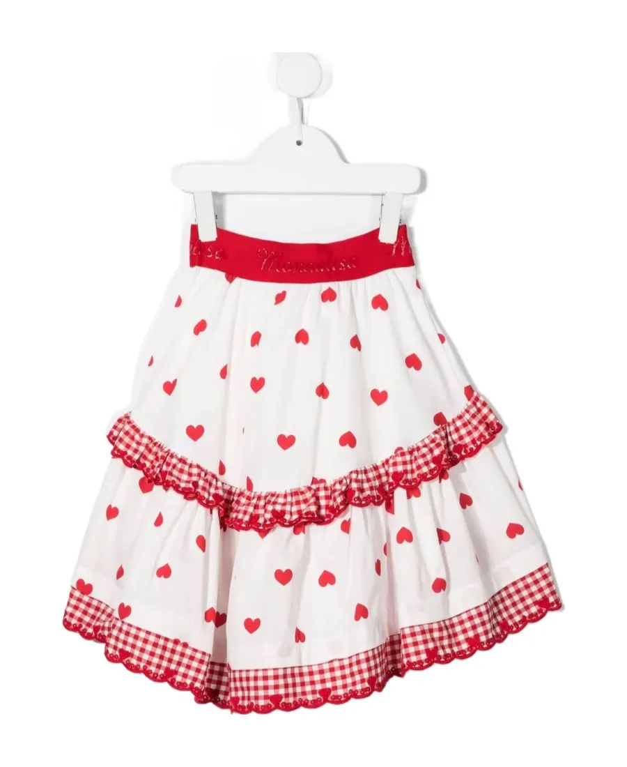 Monnalisa Heart-Printed Ruffled Skirt