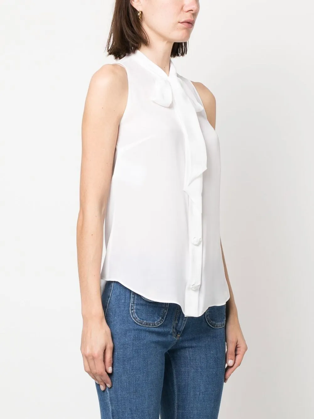 Moschino Sleeveless Pussy-Bow Buttoned Blouse