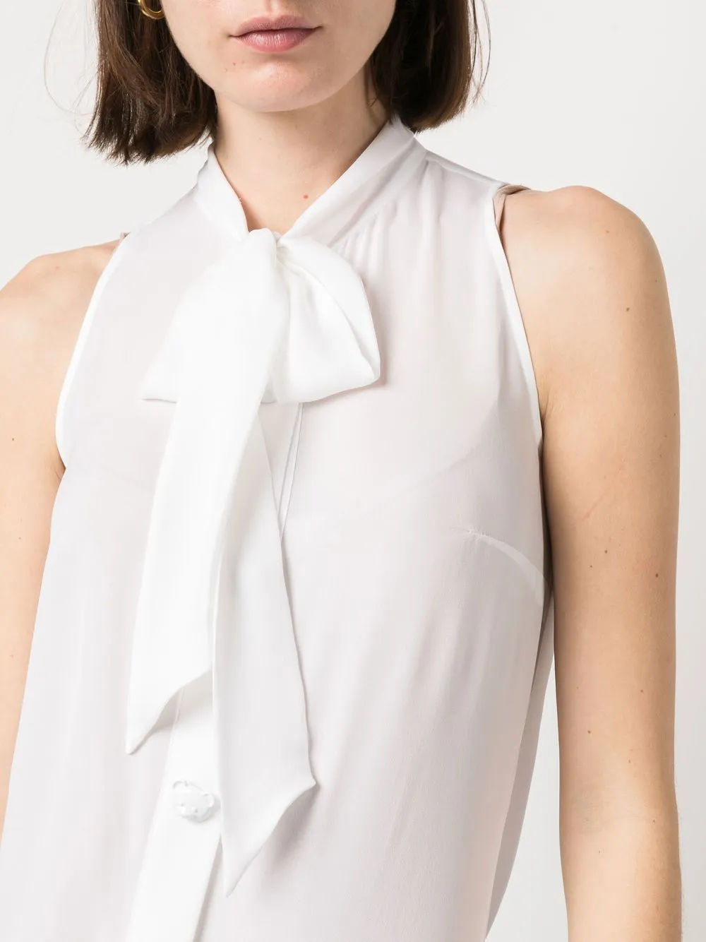 Moschino Sleeveless Pussy-Bow Buttoned Blouse