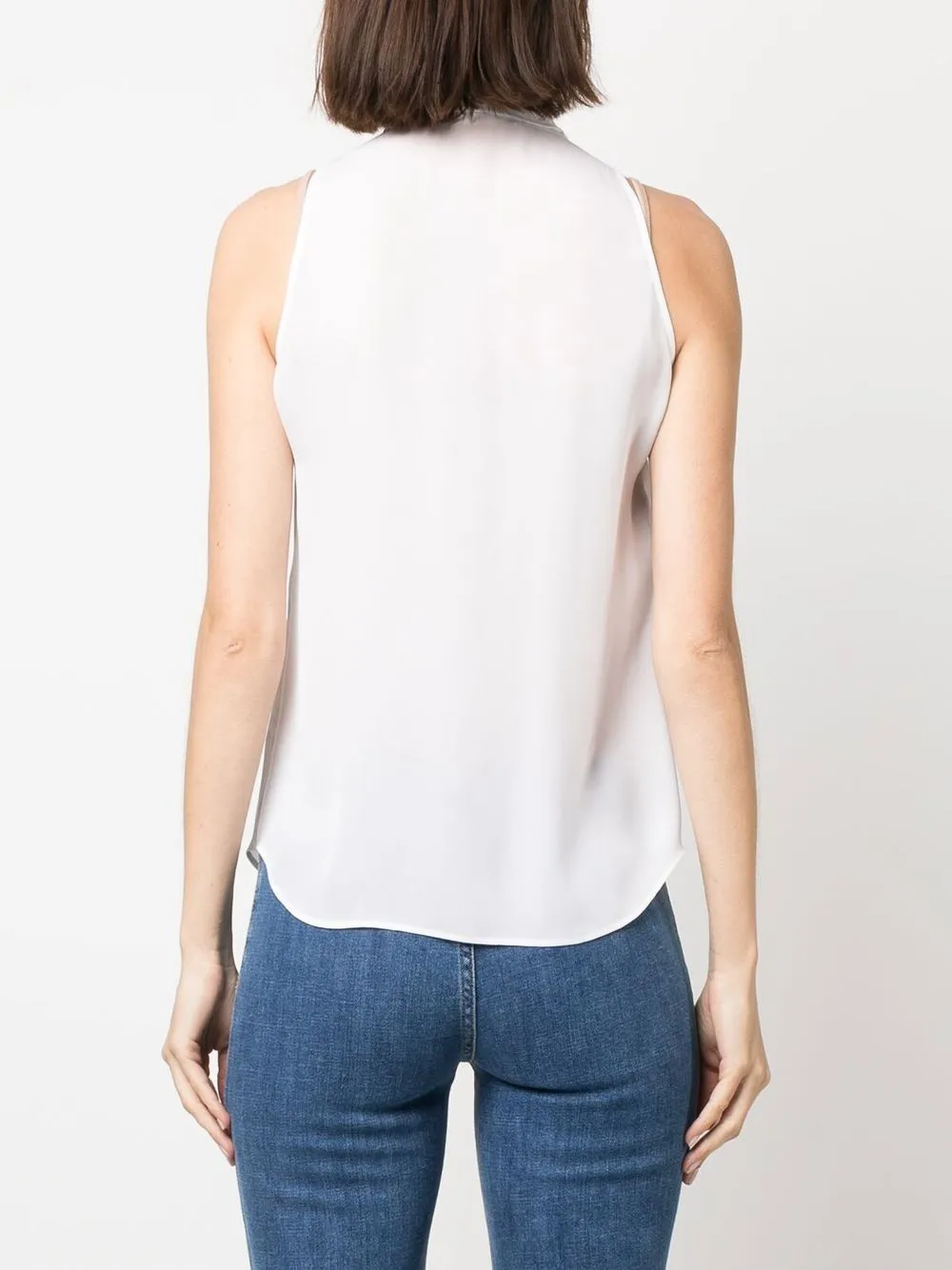 Moschino Sleeveless Pussy-Bow Buttoned Blouse
