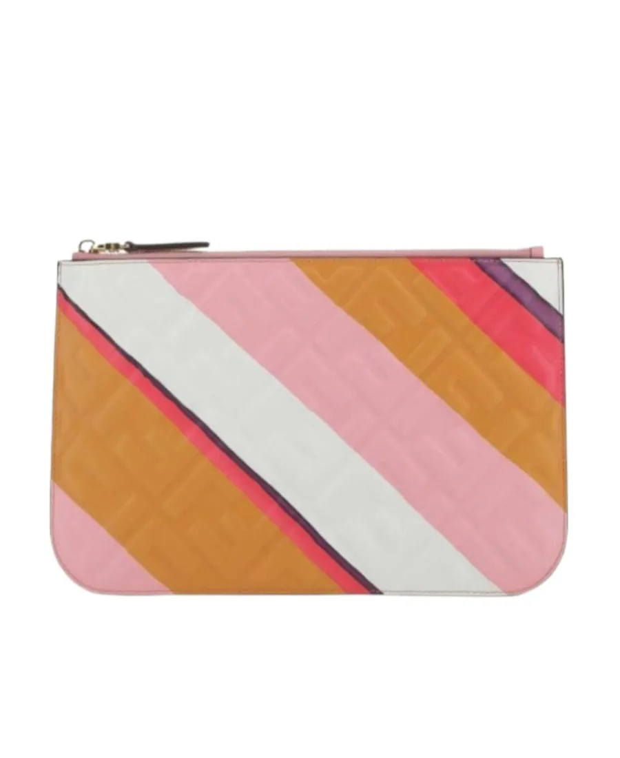 Fendi Ff Logo Embossed Striped Zipped Wallet