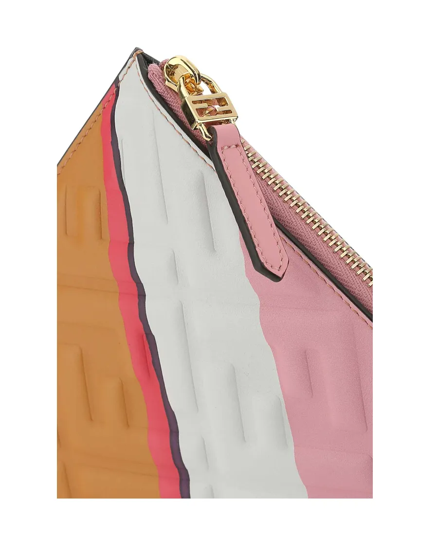 Fendi Ff Logo Embossed Striped Zipped Wallet